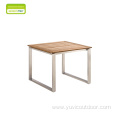 Simple Stainless Steel Frame Teak Panel Dining Table